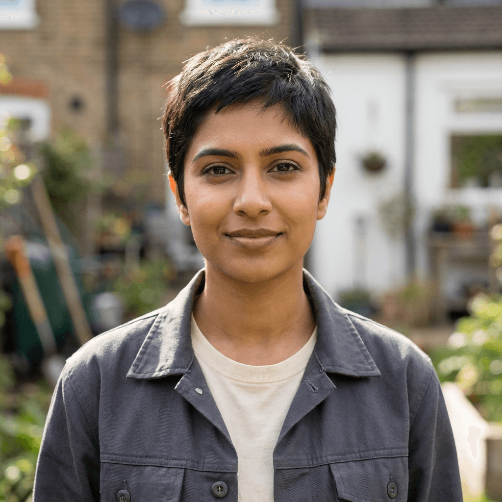 Sara Iqbal, owner of a boutique brand, in a casual workspace