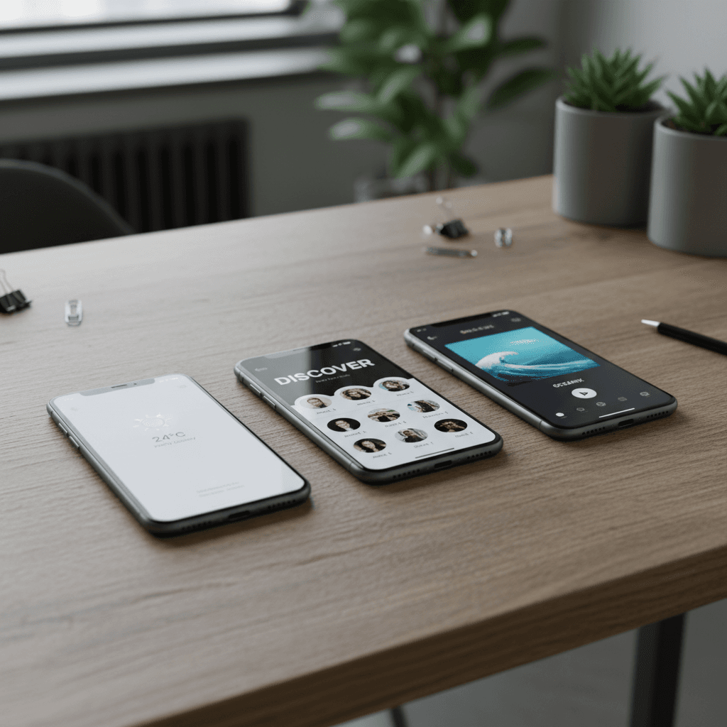 Modern smartphone mockups displaying app interface designs